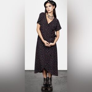 Elegant Black Floral Wrap Dress